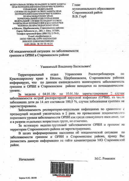 отчёт об обстановке по гиппу в Староминской на 15 января 2016г